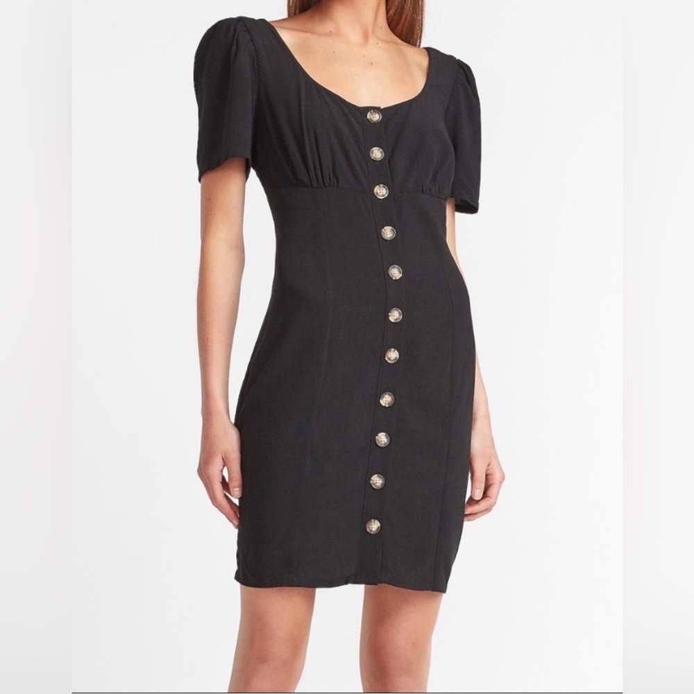 Express Black Button-Front Mini Scoop Dress